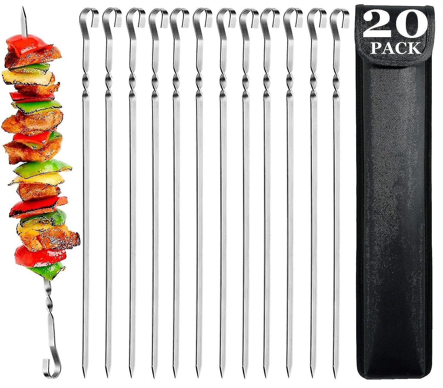 Barbecue Skewers - Set Of 20 Stainless Steel Kebab Skewers Bbq Sticks 39cm Long Flat Metal Reusable