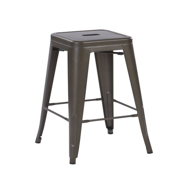 30inch Stackable Metal Stool， Set of 4， Include 4 Stools Gunmetal Color， Backless Style