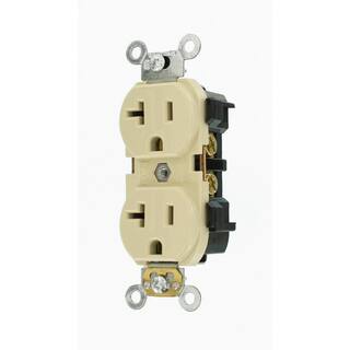 Leviton 20 Amp Industrial Grade Heavy Duty Self Grounding Duplex Outlet Ivory R71-05352-0IS