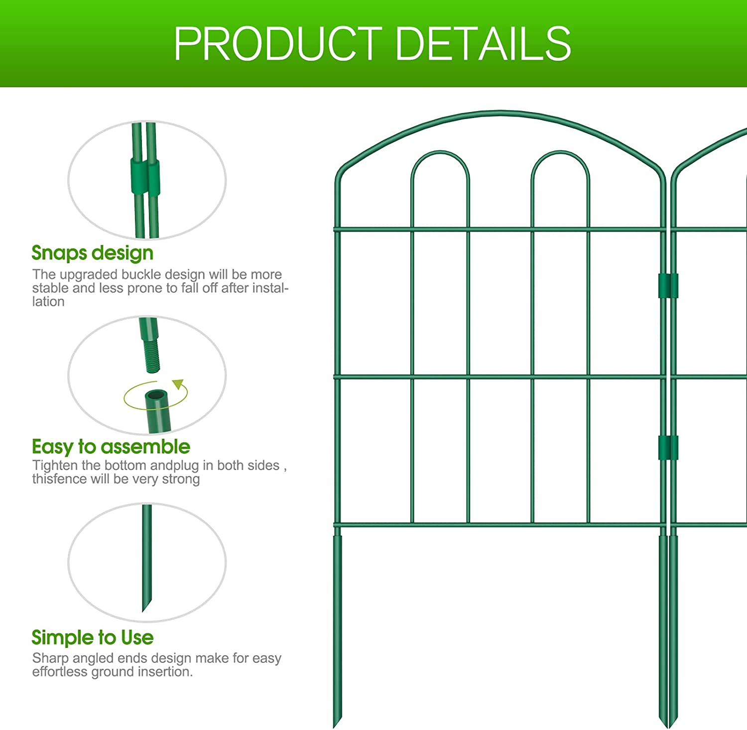 28 Pack Garden Fence 23in (H) x 30ft (L) Metal Landscape Border Fence Panels, Green