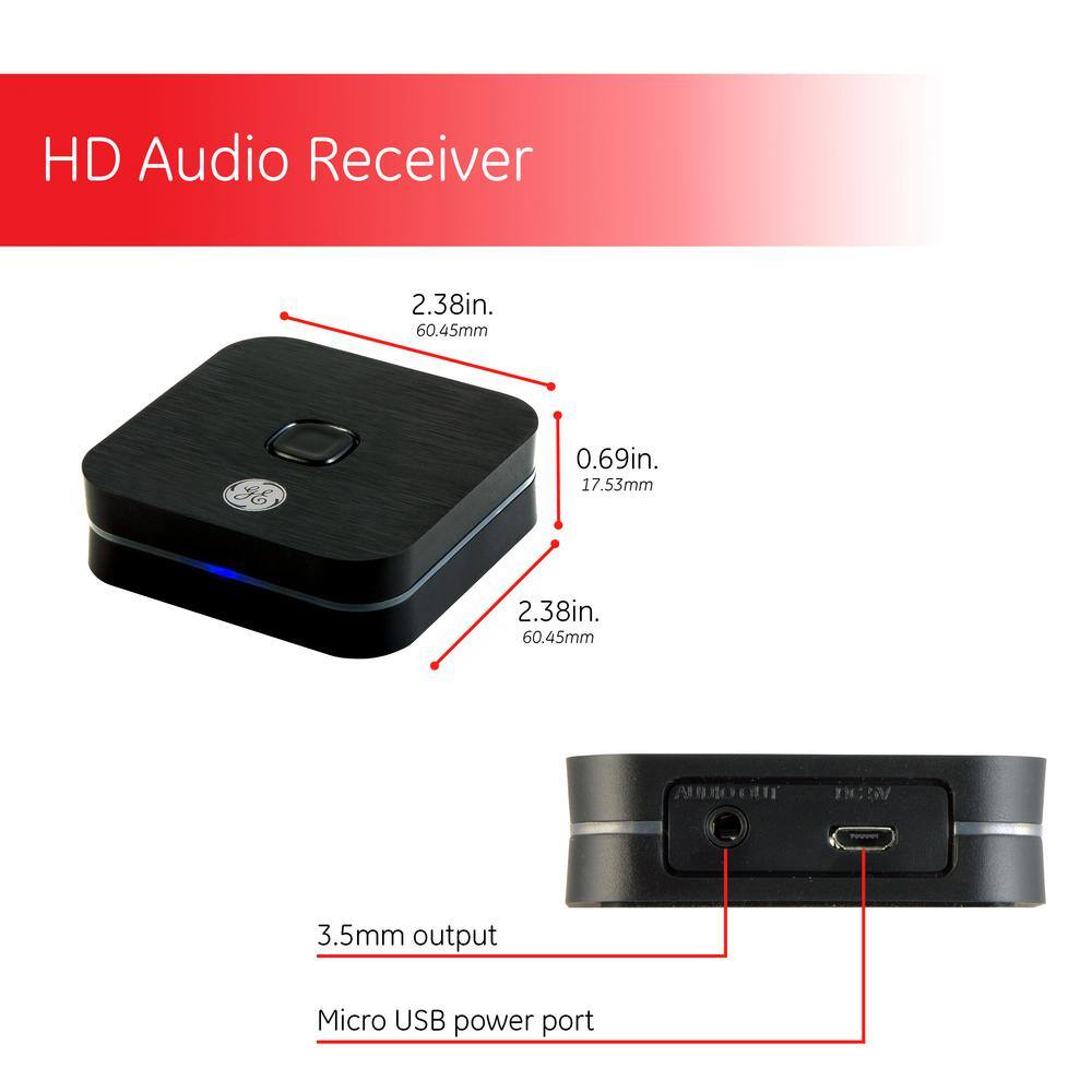 GE Bluetooth Home Audio Receiver with Micro-USB and 3.5mm Auxilary Connections 33625