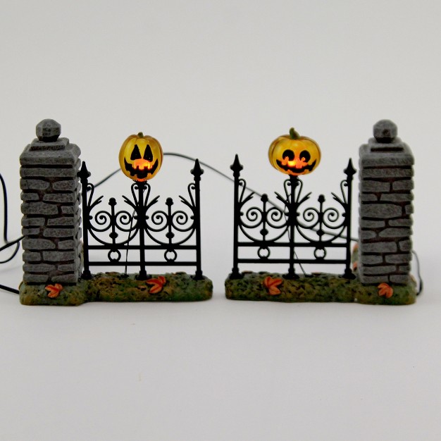 Department 56 Villages Jack o lantern Lit Fence Corner Set Two Village Fence Corners 3 0 Inches Halloween Spooky 6007702 Resin