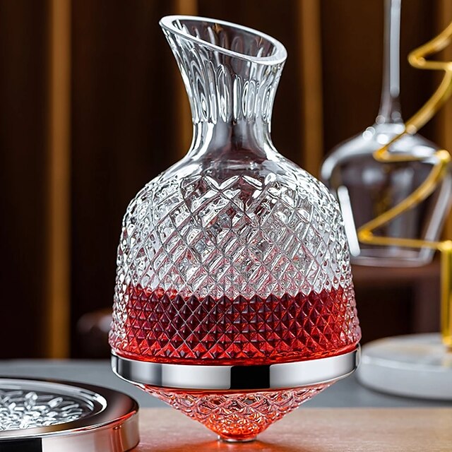 Luxury Rotating Wine Decanter Lead-Free Clear Crystal Glass Red Wine Aerator Decanter Set Elegant for Wine Lovers