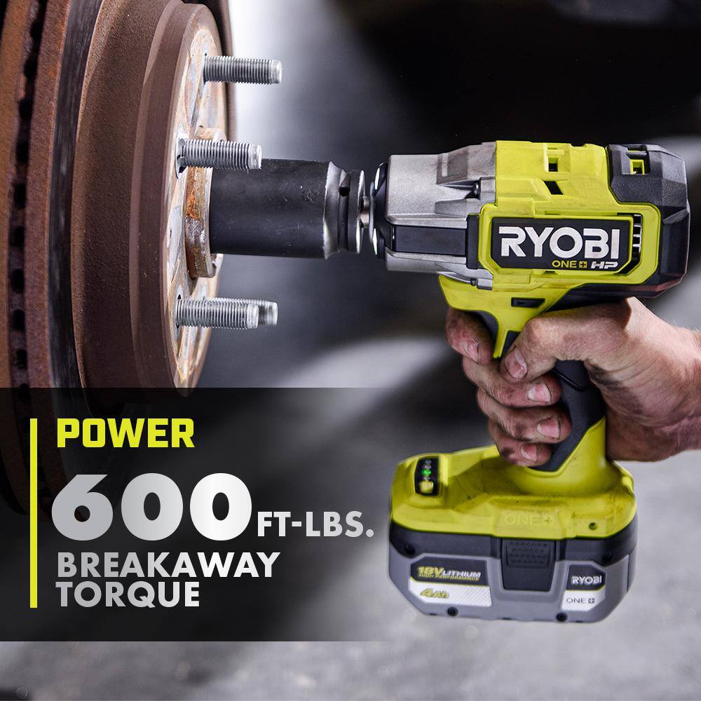 RYOBI ONE+ 18V Lithium-Ion 2.0 Ah 4.0 Ah and 6.0 Ah HIGH PERFORMANCE Batteries and Charger Kit w HP Brushless Impact Wrench PSK007-P262