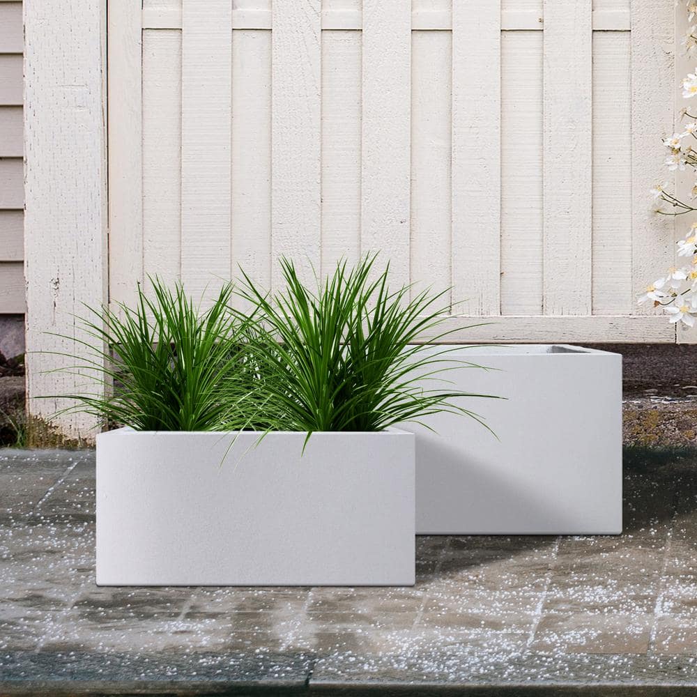 KANTE 31 in. and 23 in. L Rectangular Lightweight Pure White Concrete Metal Indoor Outdoor Planter Pots (Set of 2) RF0104AB-C80011