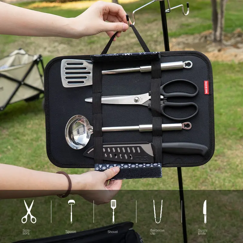 Outdoor Hard Shell Collapsible Camping Cookware Kit Cooking Utensil Carry Tote For Picnic Bbq Camp Kitchen