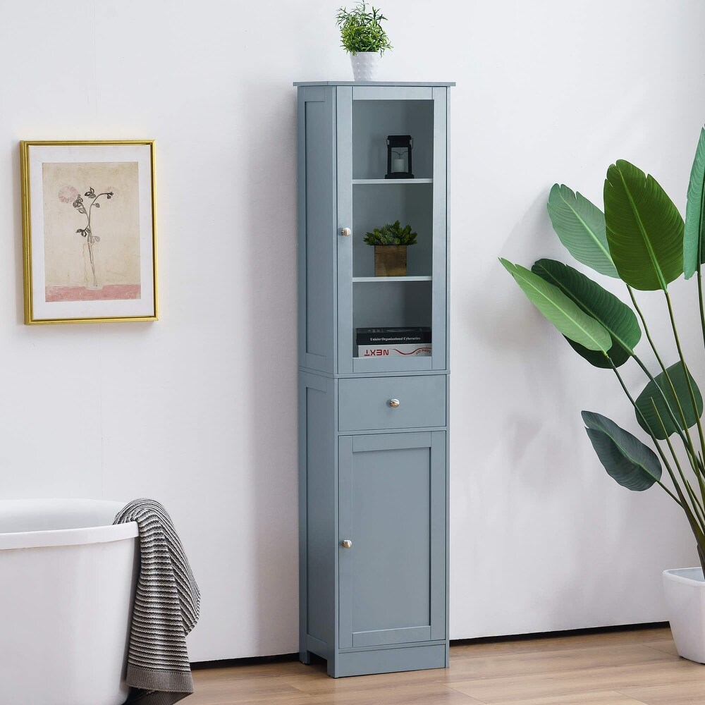 Bathroom Storage Cabinet  Slim Floor Standing Organizer Cabinet