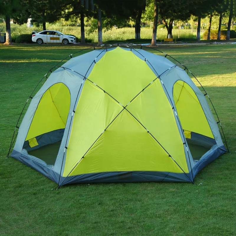 Custom Logo Camping Outdoor Tent 3 Doors 10 people Large Waterproof Double Layer Hexagonal Tent