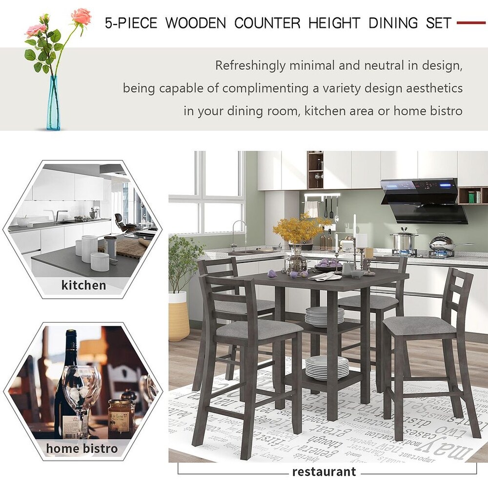 5 Piece Counter Height Square Dining Table Set with 4 Chairs