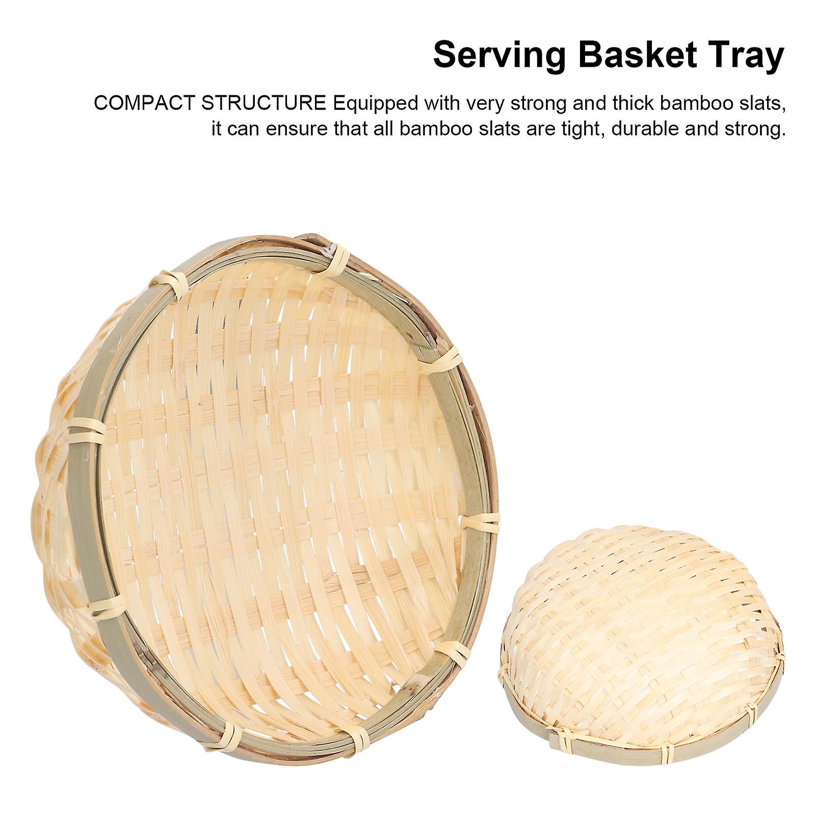 Fruit Basket Tray， Handmade Round Woven Bamboo Basket Stackable U Shape Holder Flat Vegetables Serving Basket For Food Vegetable Storage[13cm*4cm]