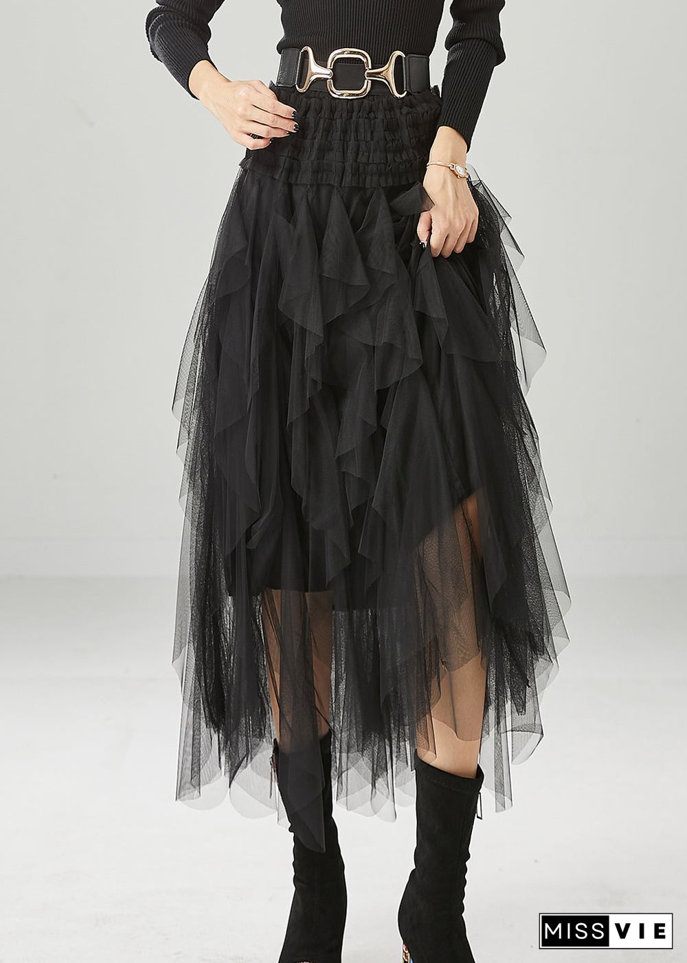 Black Slim Fit Tulle Holiday Skirts Summer