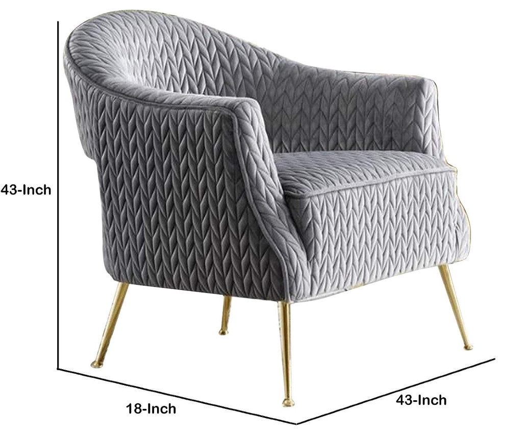 Benzara BM226805 Textured Fabric Accent Chair  Tubular Metal Legs  Gray and Gold   Midcentury   Armchairs And Accent Chairs   by VirVentures  Houzz