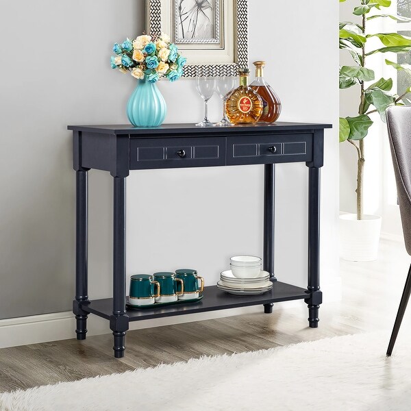 2-Tier Console Table with 2 Drawers， Sofa Table with Storage Shelves