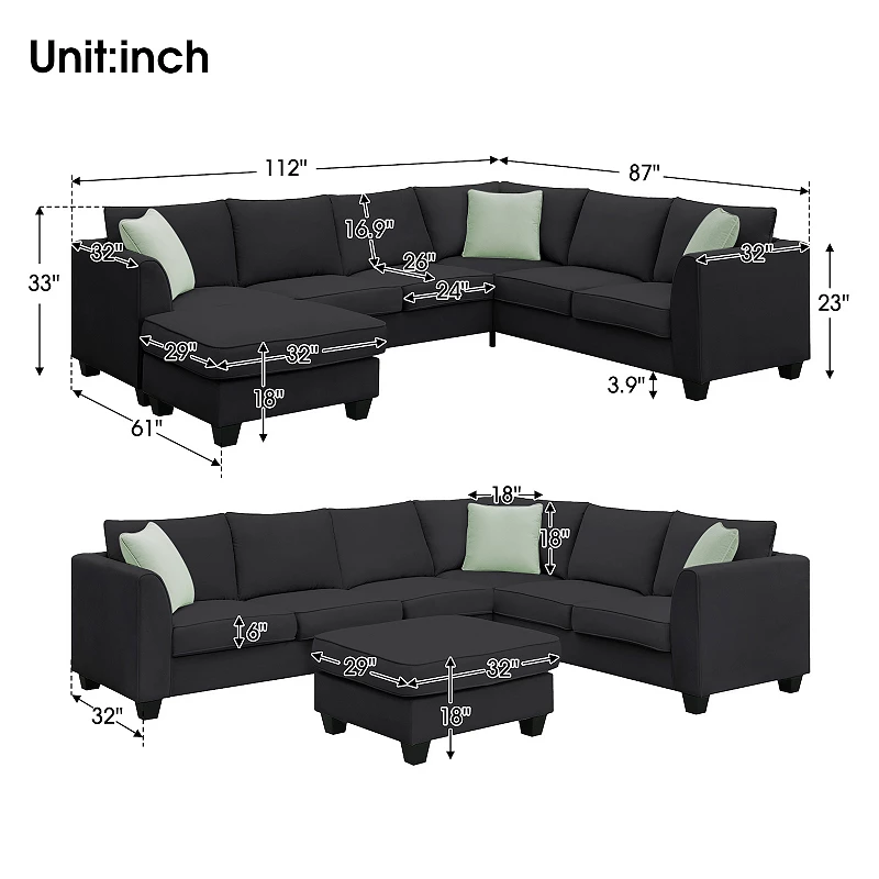 F.c Design Sectional Sofa Couches Living Room Sets 7 Seats Modular Sectional Sofa With Ottoman