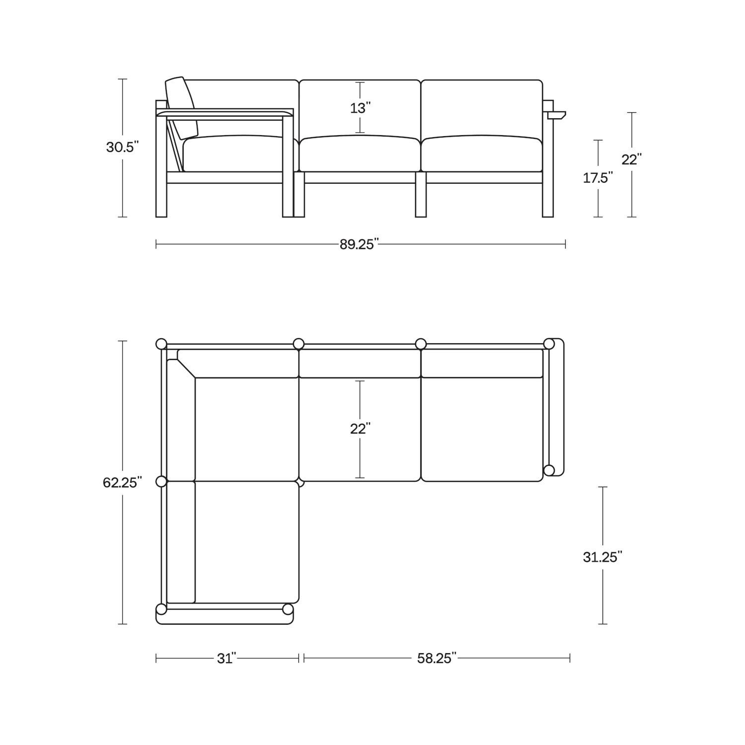 Neighbor 4 Piece Sectional W/ Teak Arms