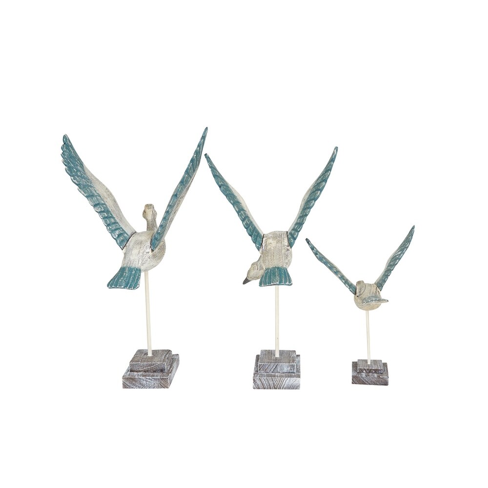 White Wood Handmade Bird Sculpture (Set of 3)   S/3 18\
