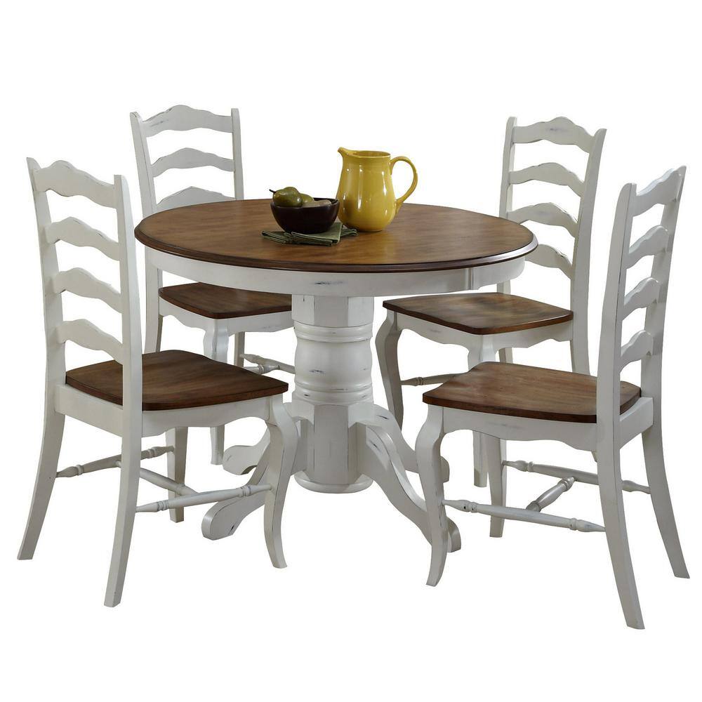 HOMESTYLES French Countryside 5-Piece Oak and Rubbed White Dining Set 5518-308