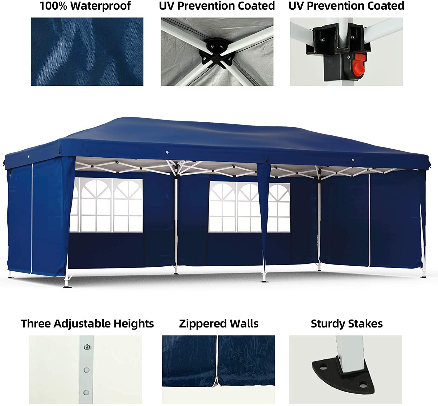 Mecor Outdoor Pop Up Canopy Tent Waterproof Gazebo with Removable Sidewalls Height Adjustable Tent for Party,Wedding(10’x20’,6 sidewalls)