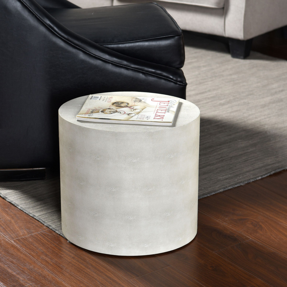 Dann Foley Lifestyle Oval Side Table Ivory Faux Leather Shagreen Finish   Contemporary   Side Tables And End Tables   by StyleCraft  Houzz