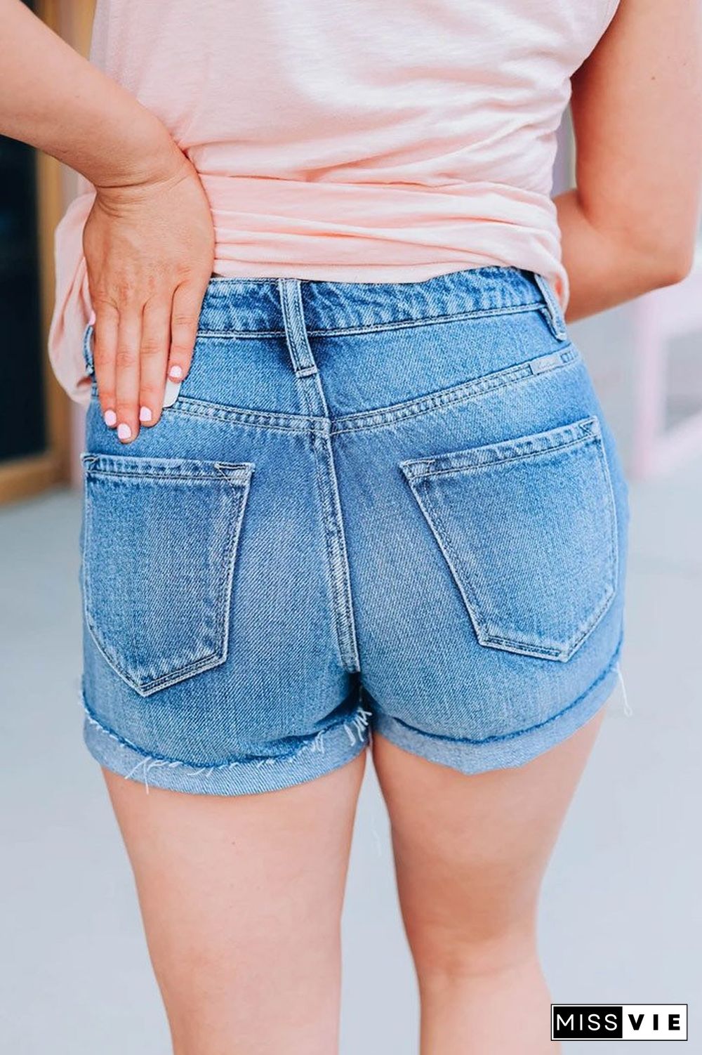 Denim High Waist Ripped Shorts