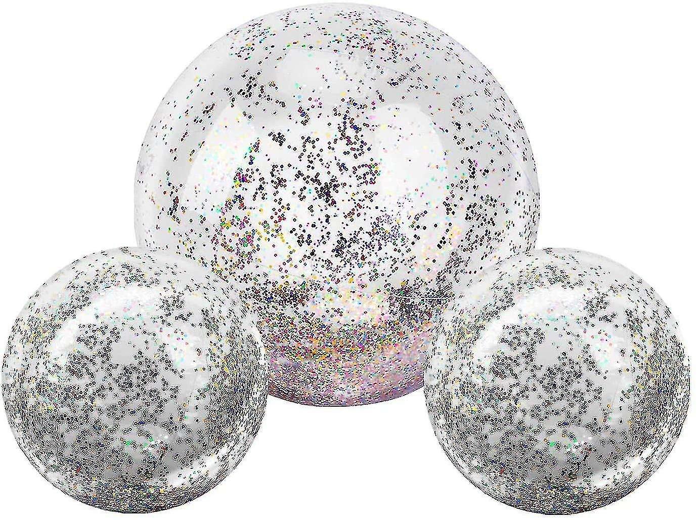 Inflatable Beach Ball， (3 Pack) Giant Glitter Beach Ball Summer Swimming Balls Floatable