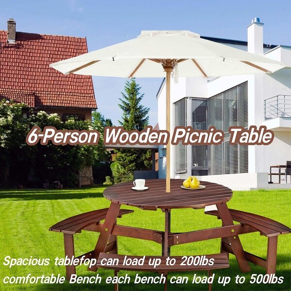 Outdoor round wooden picnic set with umbrella hole (6 persons/8 persons)