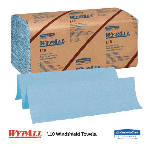 WypAll L10 Windshield Towels， 1-Ply， 9.1 x 10.25， Light Blue， 224/Pack， 10 Packs/Carton (05123)