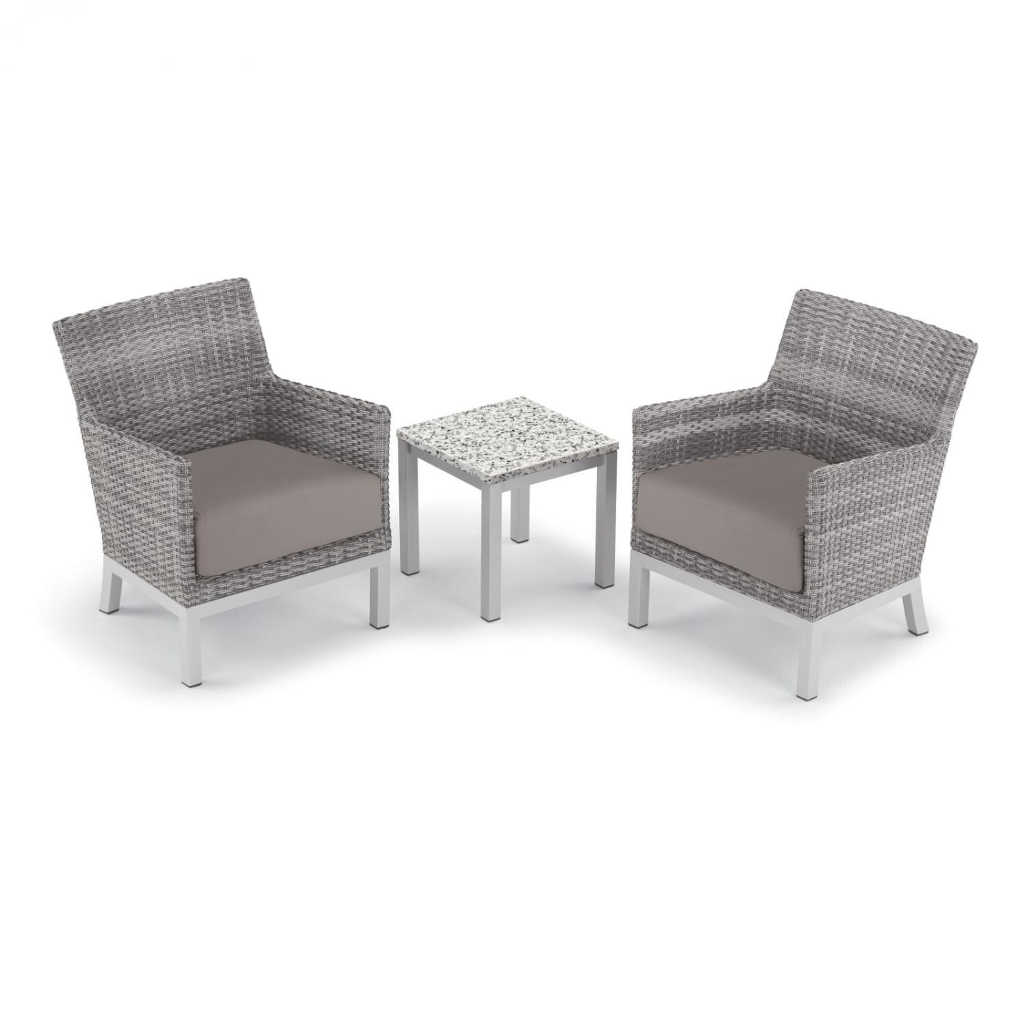 Argento 3 Piece Wicker Patio Conversation Set W/ Lite-Core Ash End Table and Stone Cushions By Oxford Garden