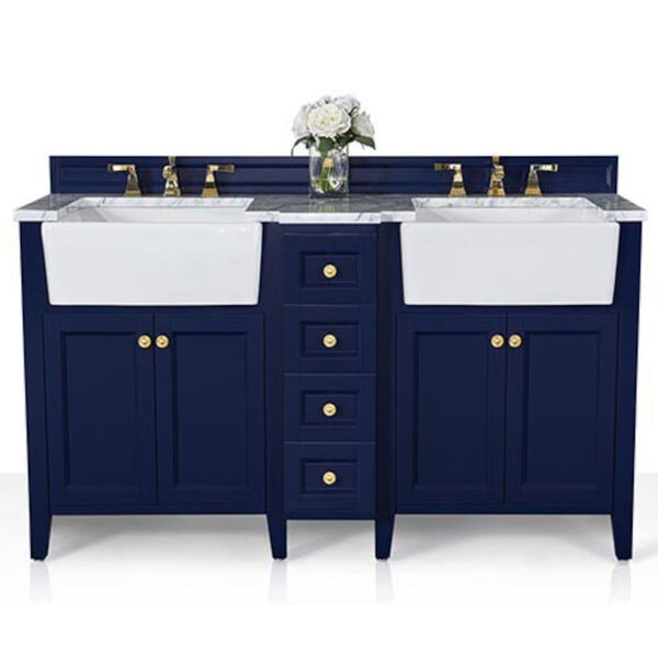 Adeline Heritage Blue 60-Inch Vanity Console with Farmhouse Sinks