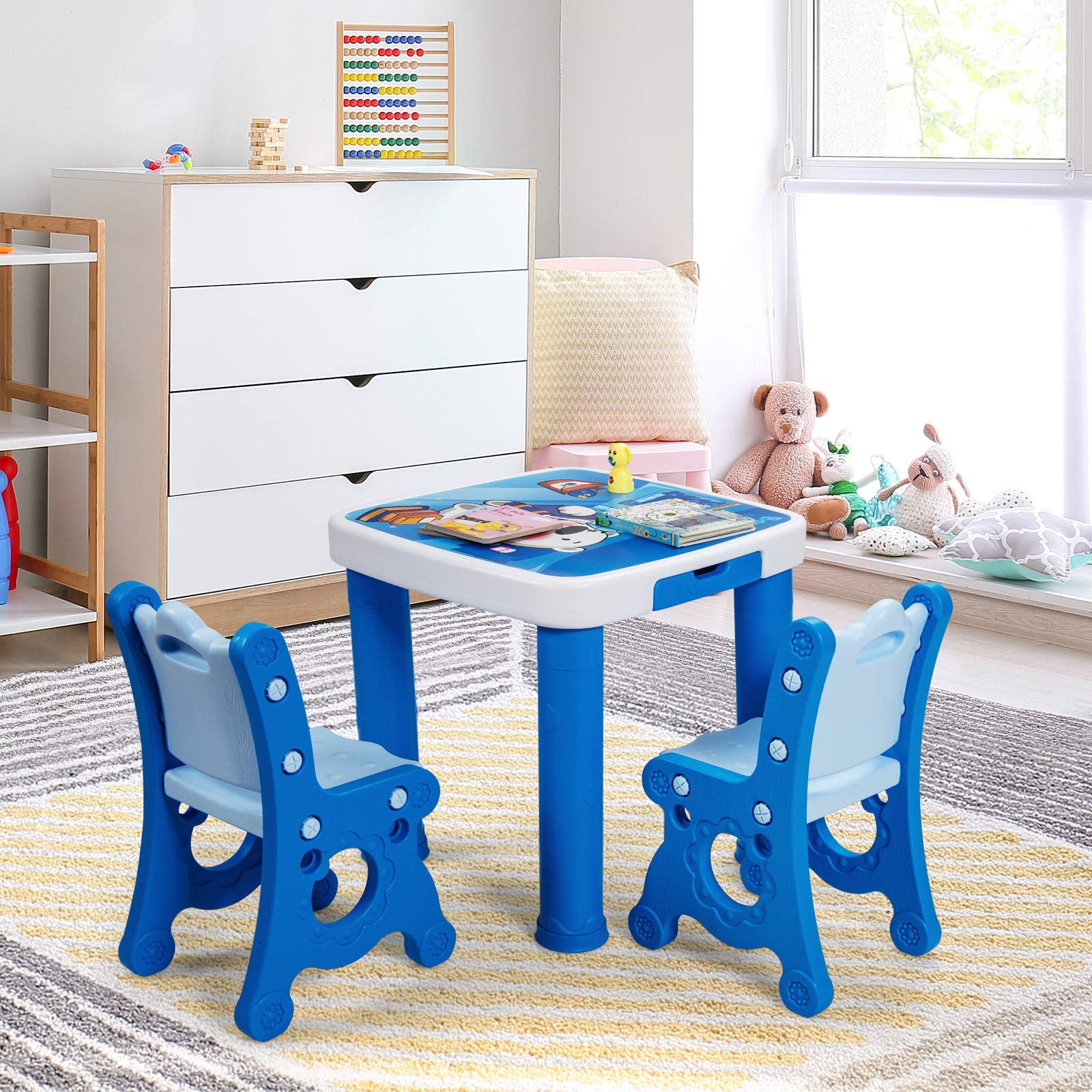 Costzon Kids Table and Chair Set, 3-Piece Toddler Activity Table and Chairs with Storage Drawer