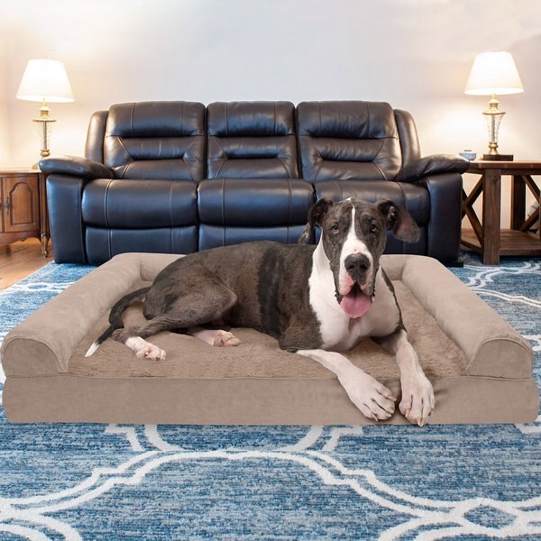 FurHaven Plush and Suede Memory Top Bolster Dog Bed w/Removable Cover