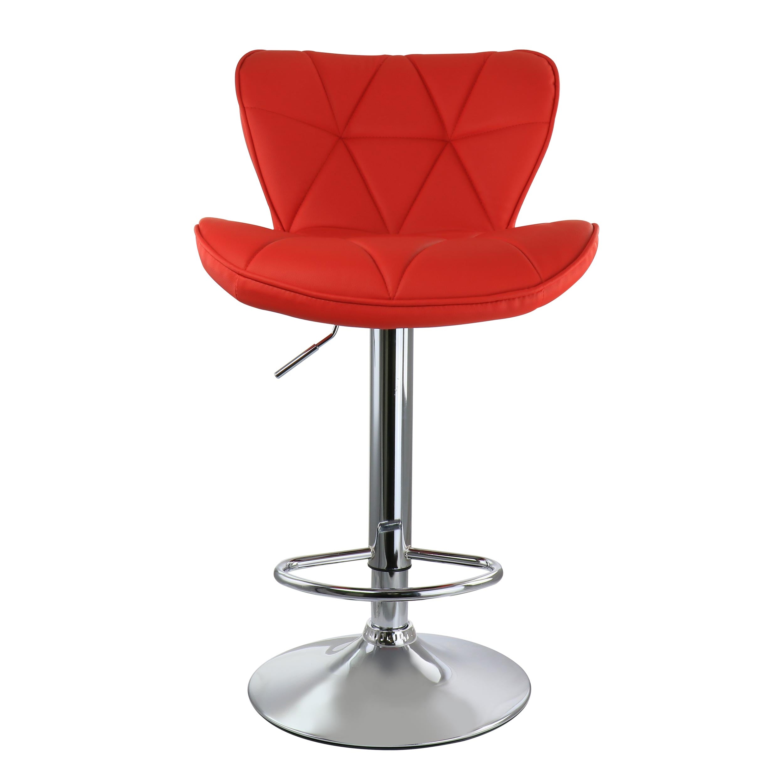 Elama Bar Stool with Adjustable Height and Swivel， Red and Chrome， Set of 2