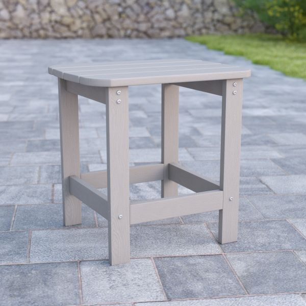 Charlestown All-Weather Poly Resin Wood Commercial Grade Adirondack Side Table in Gray