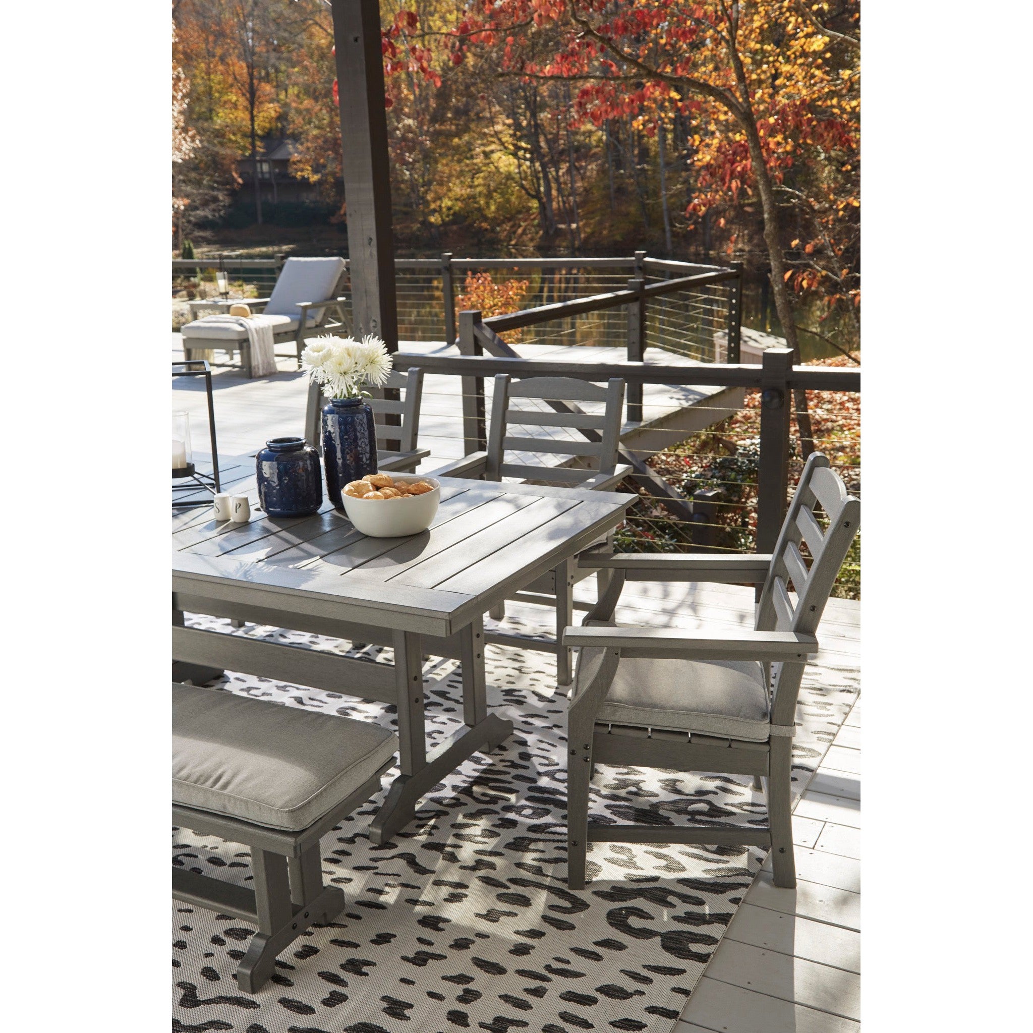 Poly Grey 6pc Outdoor Dining Set with Bench