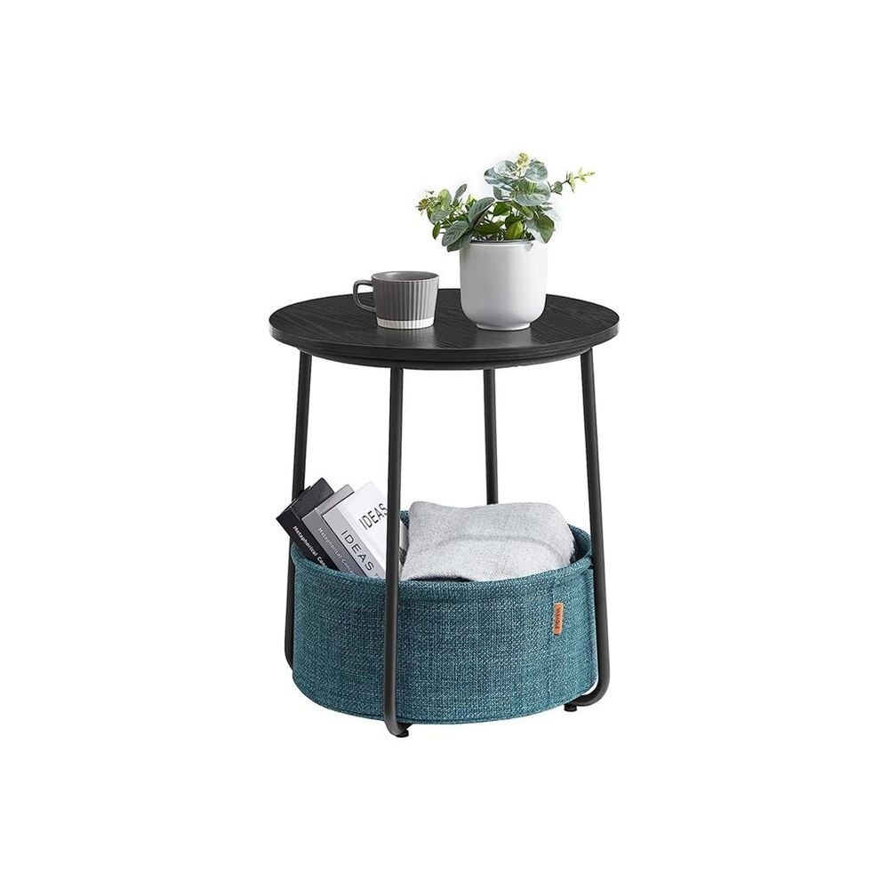 Modern Nightstand  Small Round Side End Table with Fabric Basket