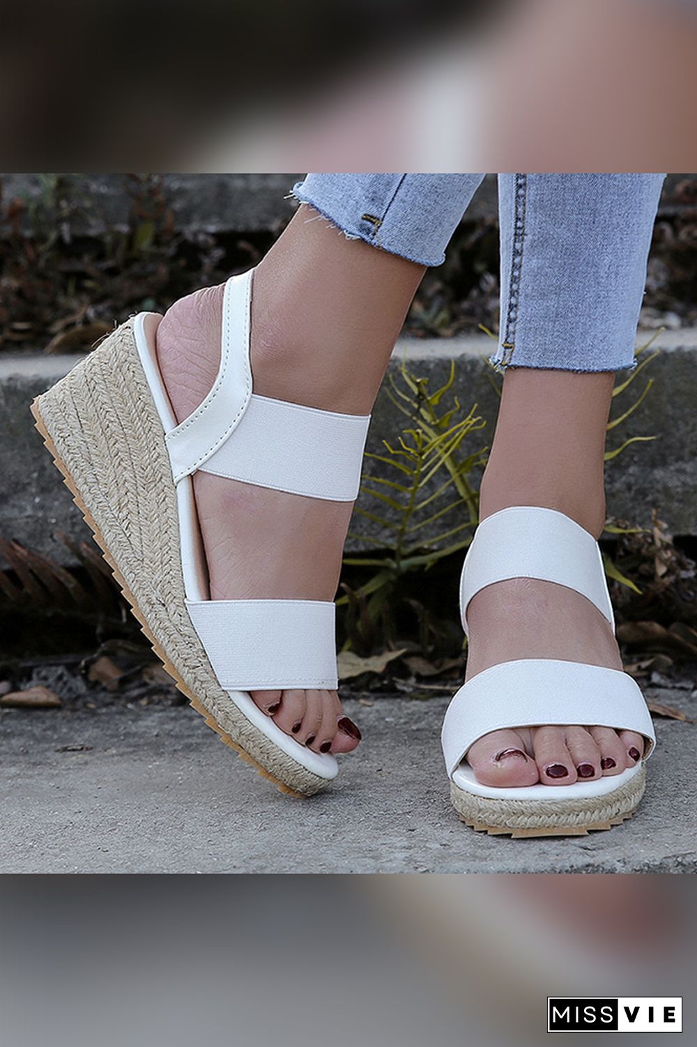 Straw And Nylon Strap High Wedge Sandals Wholesale