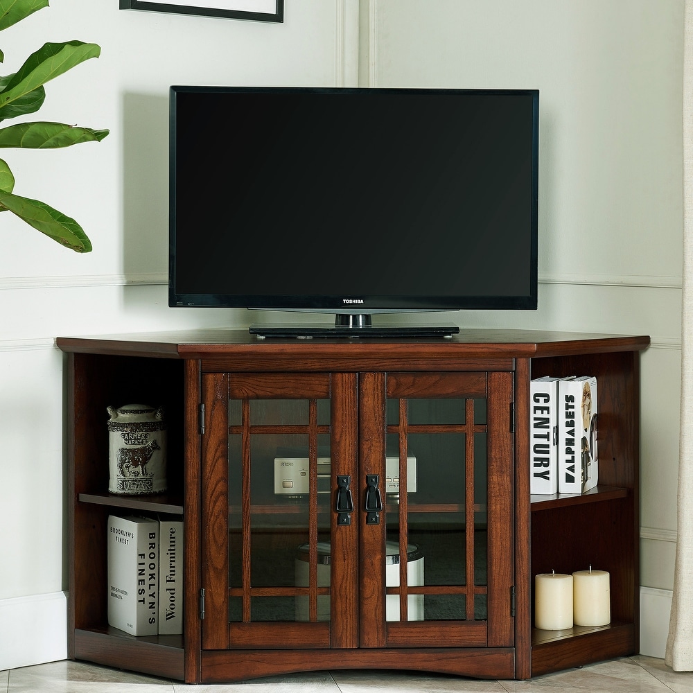 Leick Home Solid Wood Mission Oak Two Door Corner TV Stand