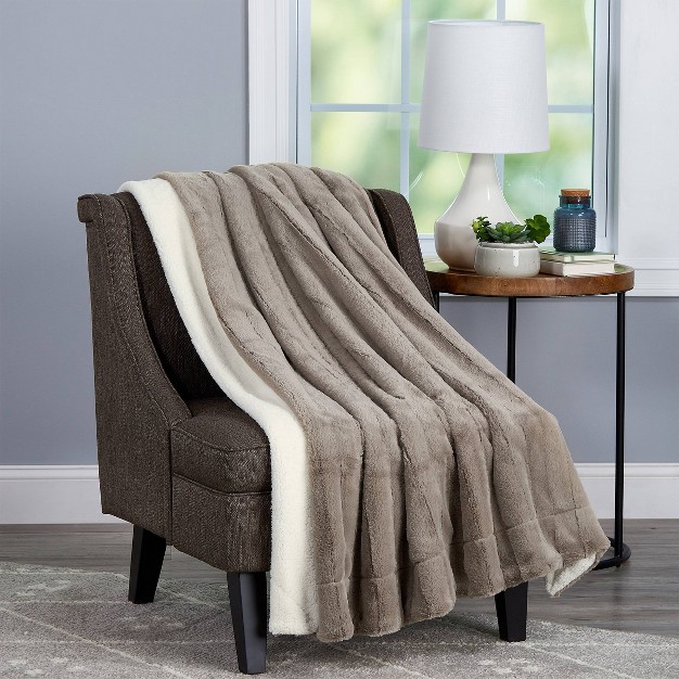 Faux Fur Jacquard Throw Blanket Coffee Brown Yorkshire Home