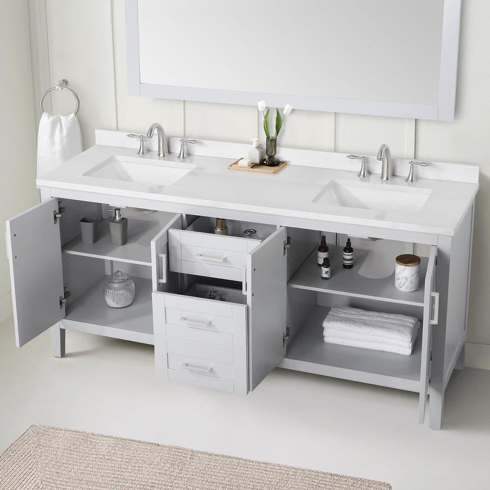 Home Decorators Collection Sepal 72 in W x 21 in D x 3450 in H Bath Vanity in Dove Grey with White Cultured Marble Top