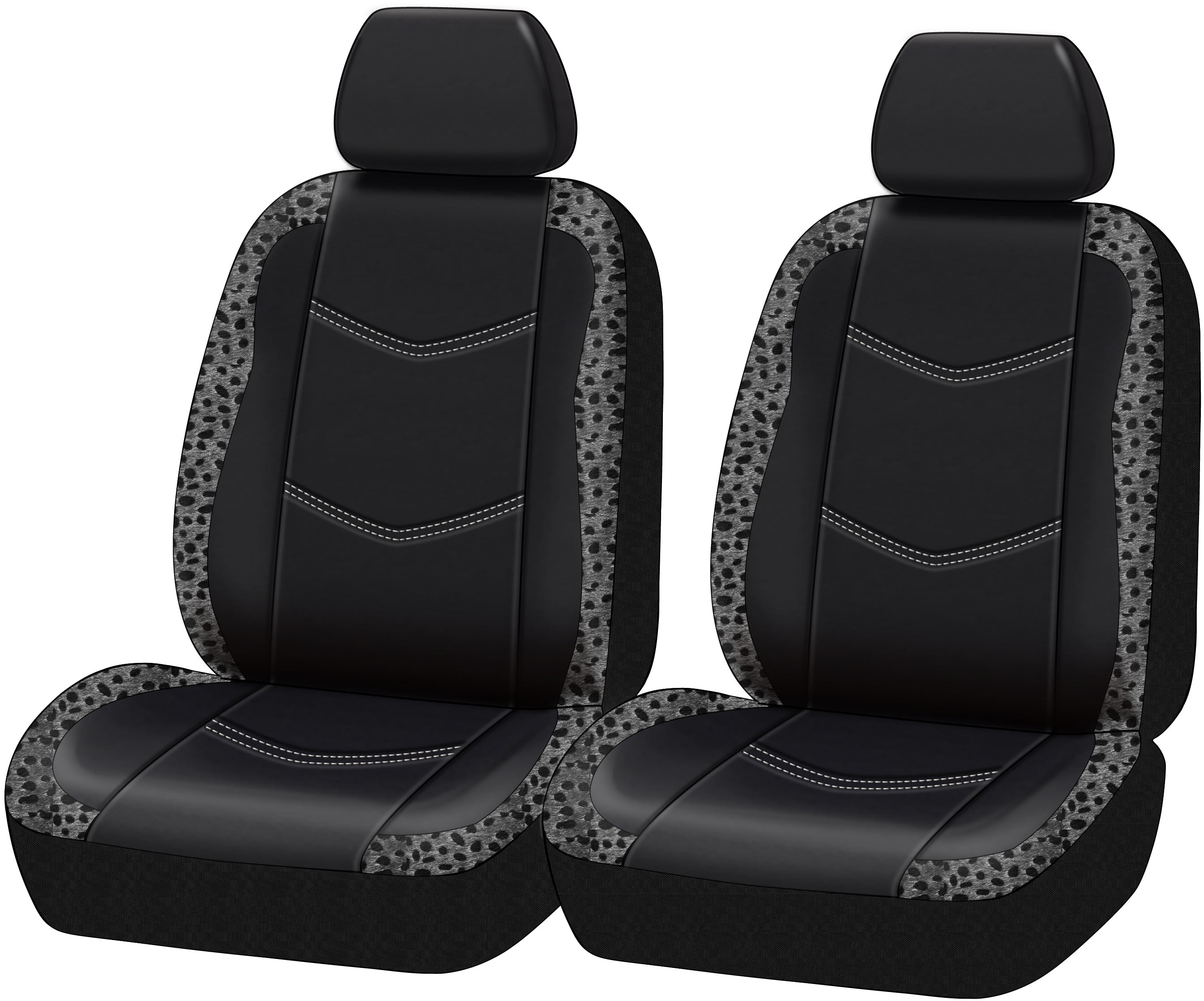 Auto Drive Grey Leopard Faux Leather Car Seat Covers， Set of 2， YT040