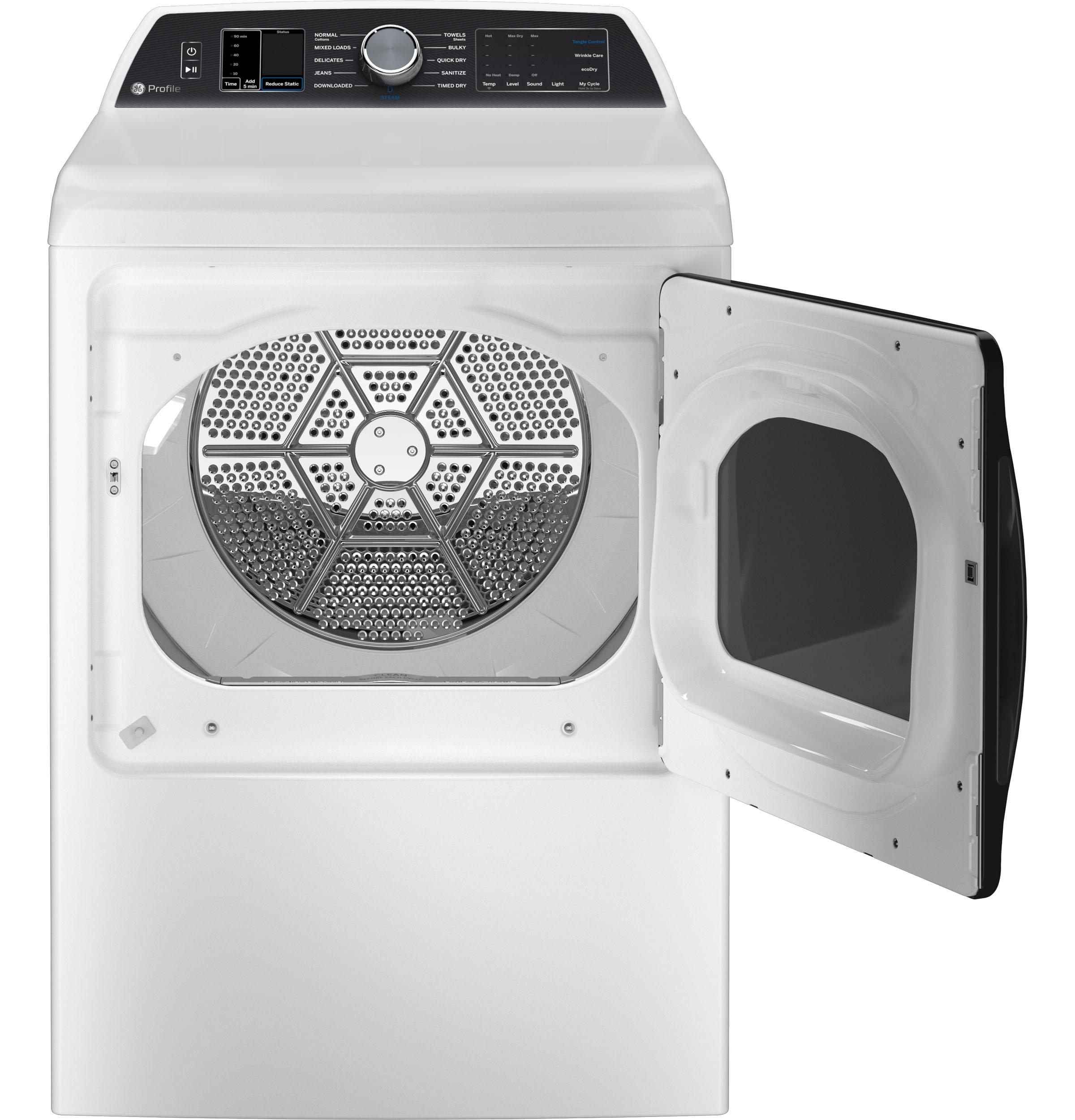 Ge Appliances PTD70EBSTWS Ge Profile™ 7.4 Cu. Ft. Capacity Smart Aluminized Alloy Drum Electric Dryer With Sanitize Cycle And Sensor Dry