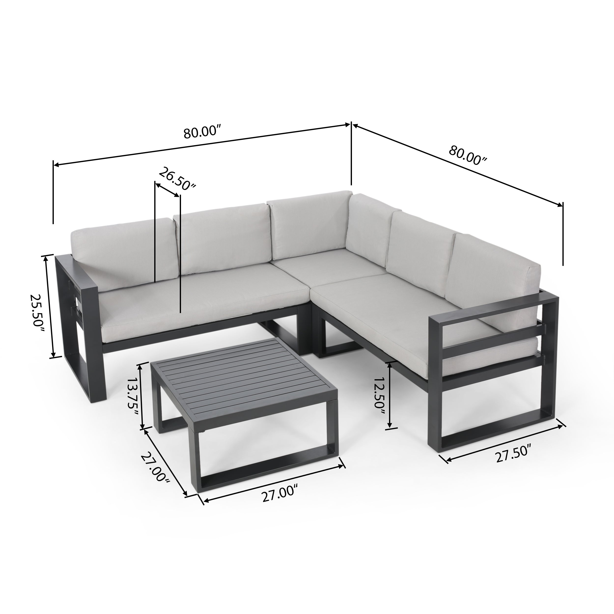 Queena Outdoor Aluminum Sofa Sectional with Coffee Table