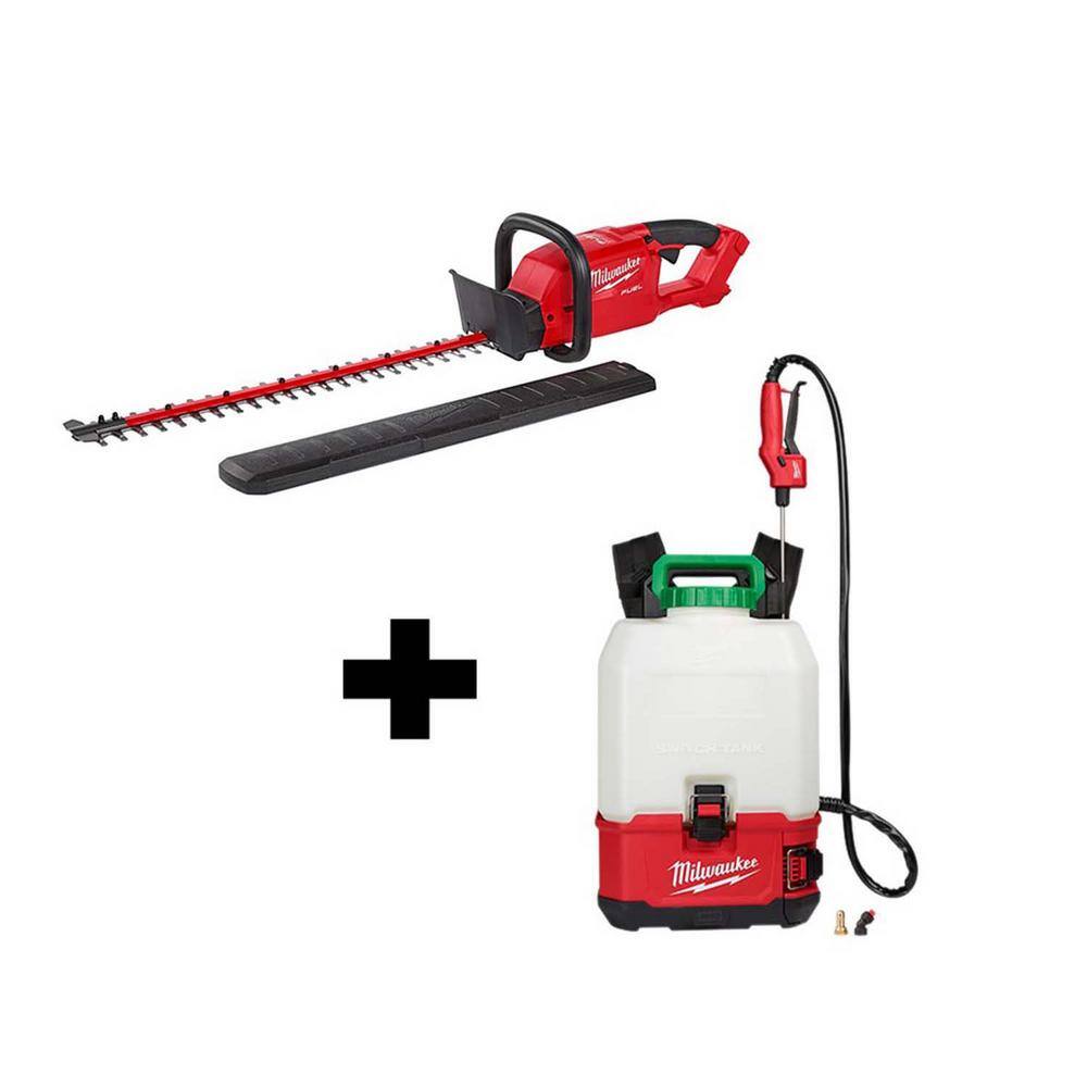 MW M18 18-Volt Lithium-Ion Cordless Switch Tank Backpack Pesticide Sprayer and FUEL Hedge Trimmer Combo Kit 2726-20-2820-20PS