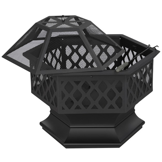 Yaheetech 24in Outdoor Hex Fire Pits Firepit Bowl With Spark Screen amp Poker For Patio Backyard