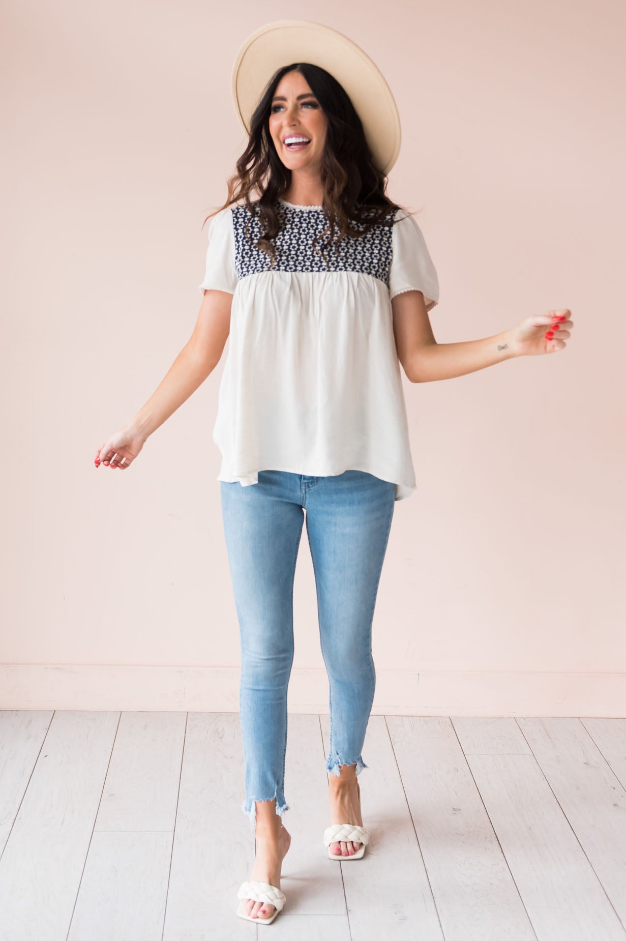 Hopeful Day Modest Embroidered Blouse