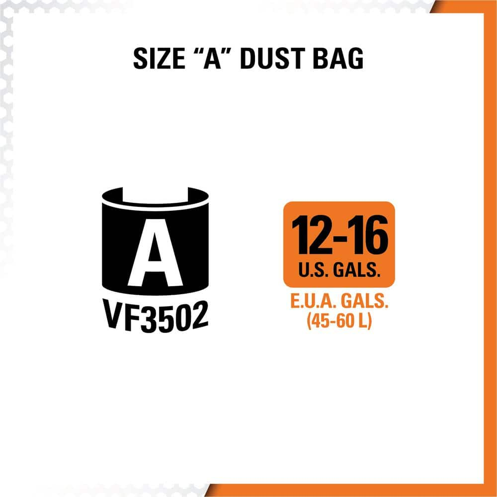 RIDGID High-Efficiency Size A Dust Collection Bags for 12 to 16 Gallon RIDGID Wet/Dry Shop Vacuums (36-Pack) VF3502D