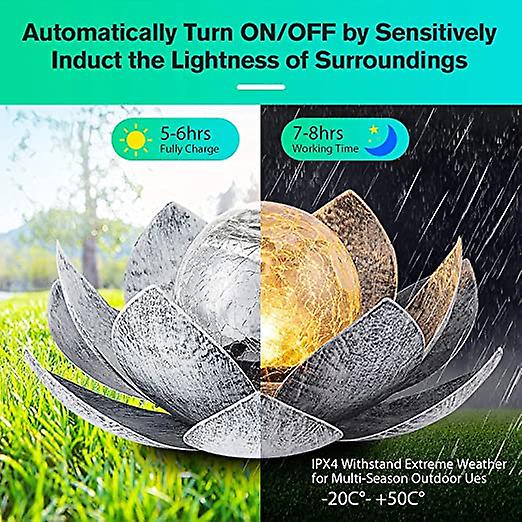 Solar Lights Outdoor Garden， Crackle Globe Glass Lotus Decoration， Waterproof Led Metal Flower Lights For Patio，lawn，walkway，tabletop，ground