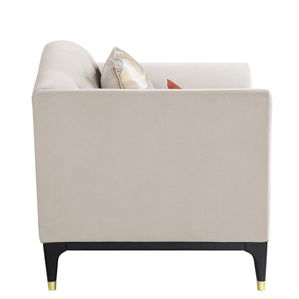 ACME Tayden Loveseat With 4 Pillows  Beige Velvet   Midcentury   Loveseats   by Simple Relax  Houzz