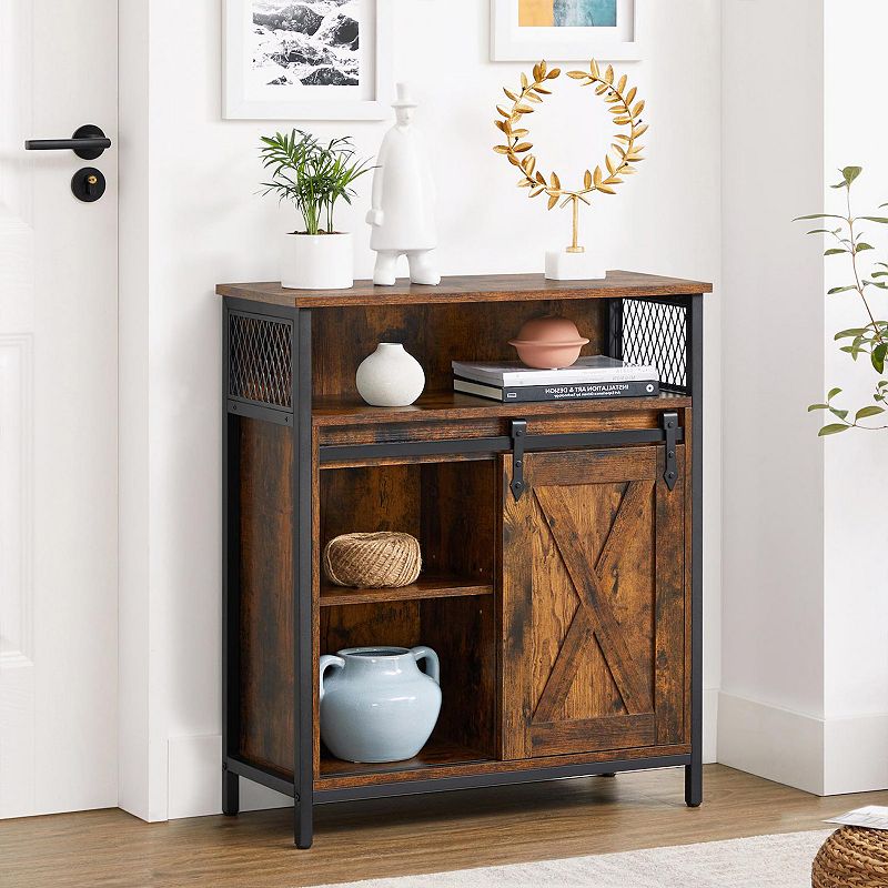 Sideboard Cupboard With Open Compartment， Sliding Barn Door， Adjustable Shelf