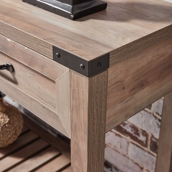 47 Inch Wide Walnut Console Table w/ Drawers and Shelf for Entrance